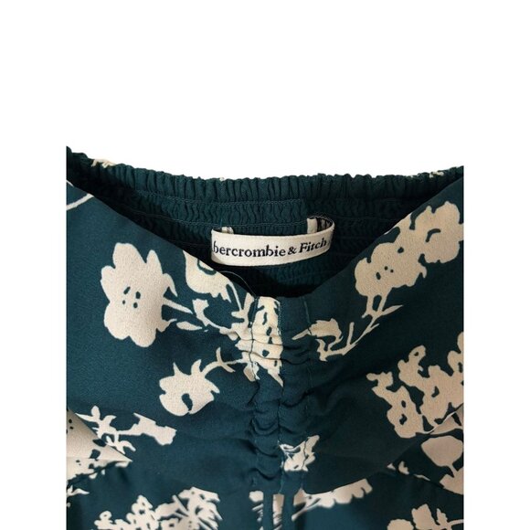 Abercrombie & Fitch Floral Long Sleeve Ruched Crop Top Teal Green Women’s Small - Picture 2 of 6